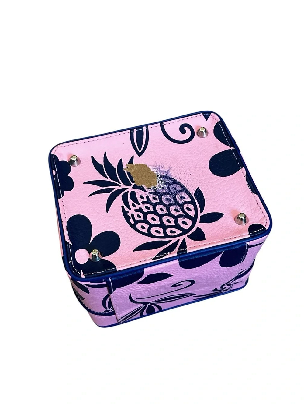 Y2K Roxy Train Case Makeup Travel Carrier Pink Blue Hawaiian Girly Vanity Rare
